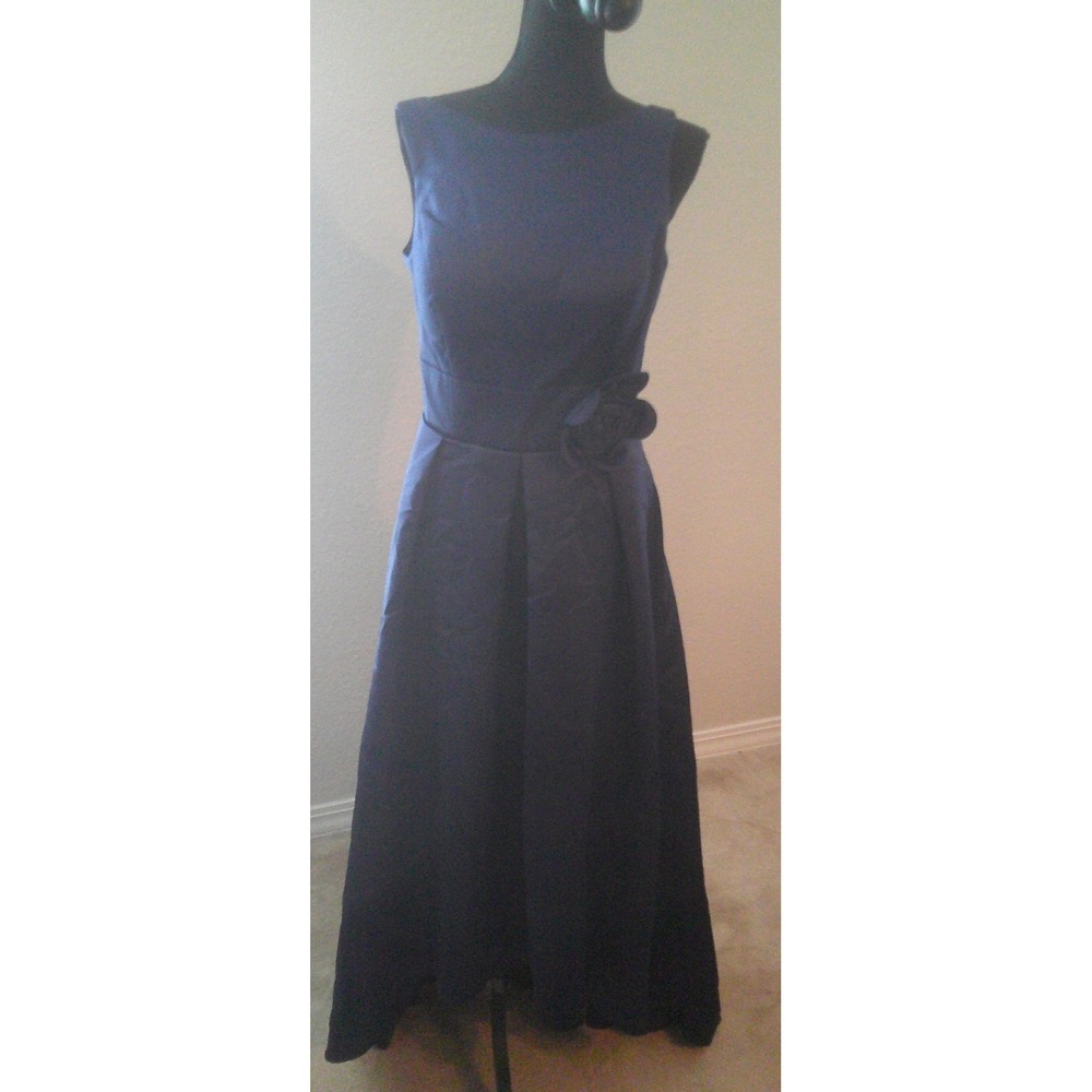 Dark Blue Formal Dress with Flower Embellishment 34 Inch Bust 36 Inch Waist